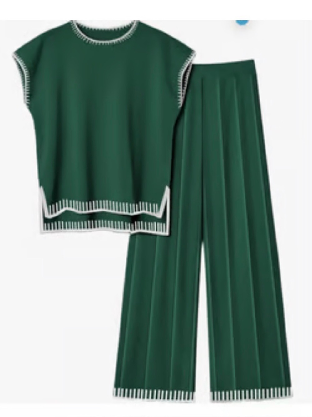 NWT Gardenwed Women's Two-Piece Outfit Sz Large Dark Green Wide Leg